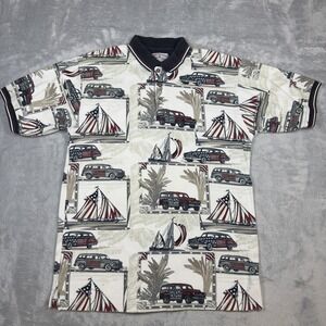 Boca Classics Polo Shirt Mens Large Nautical Cars Sailboats American Flag USA